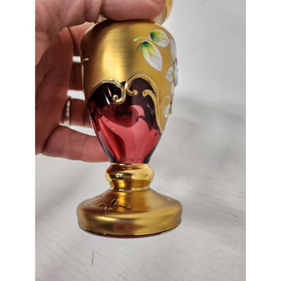 Vintage Bohemian Pink Glass Gold Overlay Floral Vase Raised Design Germany - Picture 8 of 10